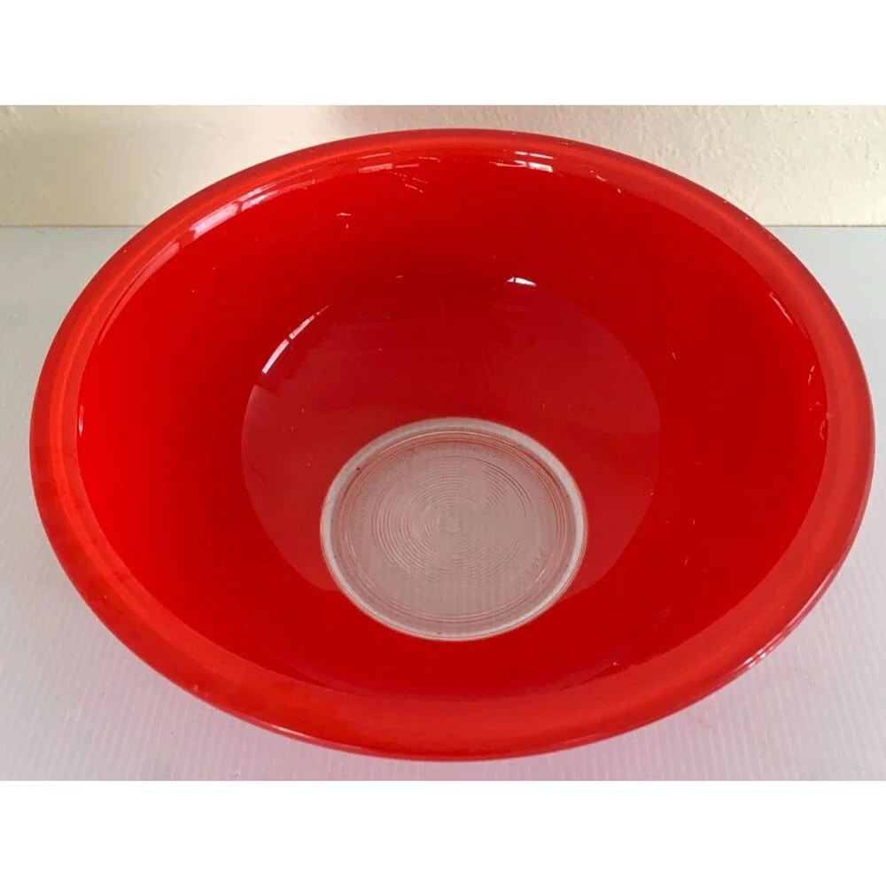 Vintage Pyrex Red Glass Clear Bottom Nesting Mixing Bowl #325 2.5L